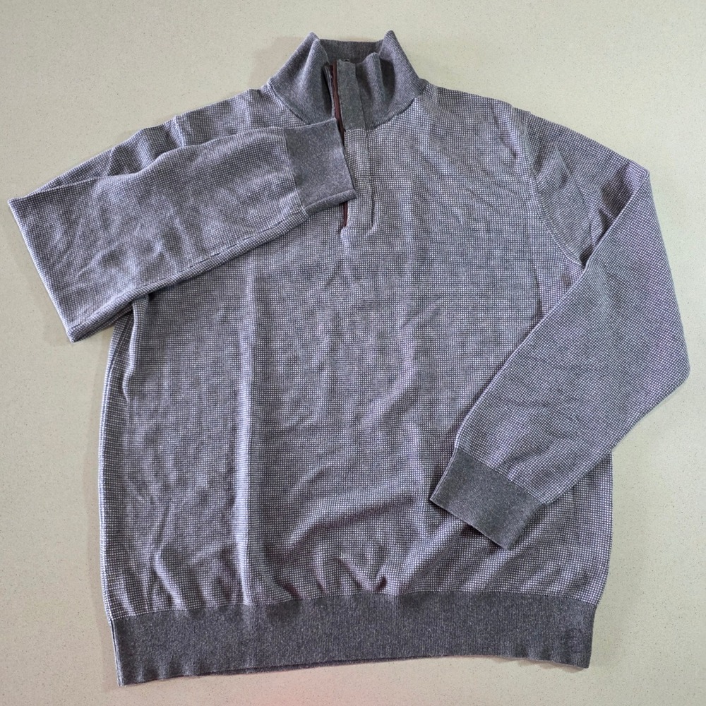 Banana Republic Mens XXL Grey White Micro Pattern Cotton Quarter Zip Sweater